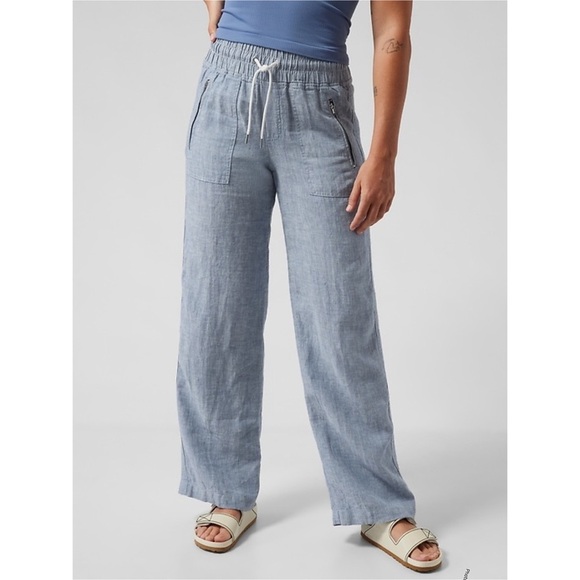 ATHLETA CABO LINEN WODE LEG PANT BLUE SIZE 6 TALL - Picture 1 of 7